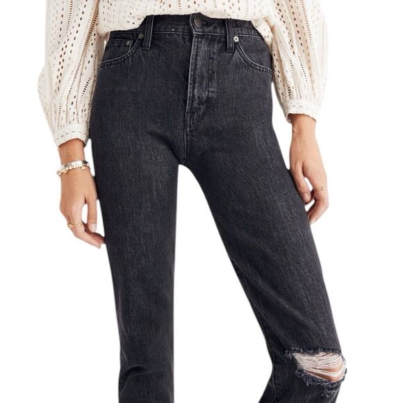 Madewell Jeans WMNS 31 Black The Perfect Vintage Roxstone Wash: Knee-Rip Edition - Picture 1 of 13